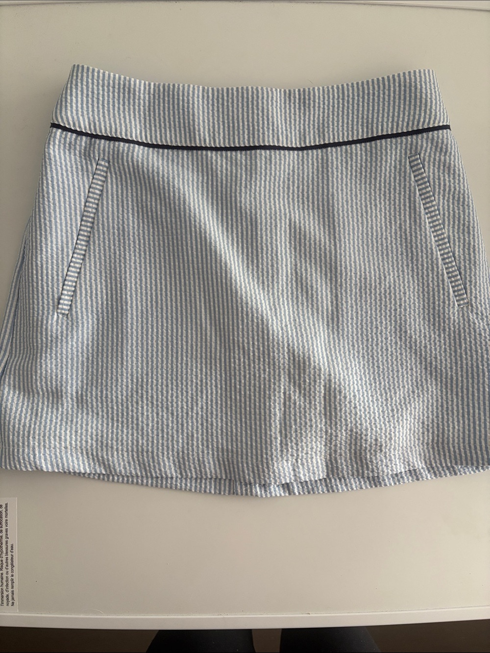 Light Blue Striped Mini Skort with Contrast Piping